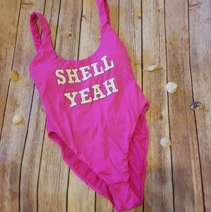 Pink "Shell Yeah" Graphic Swimsuit